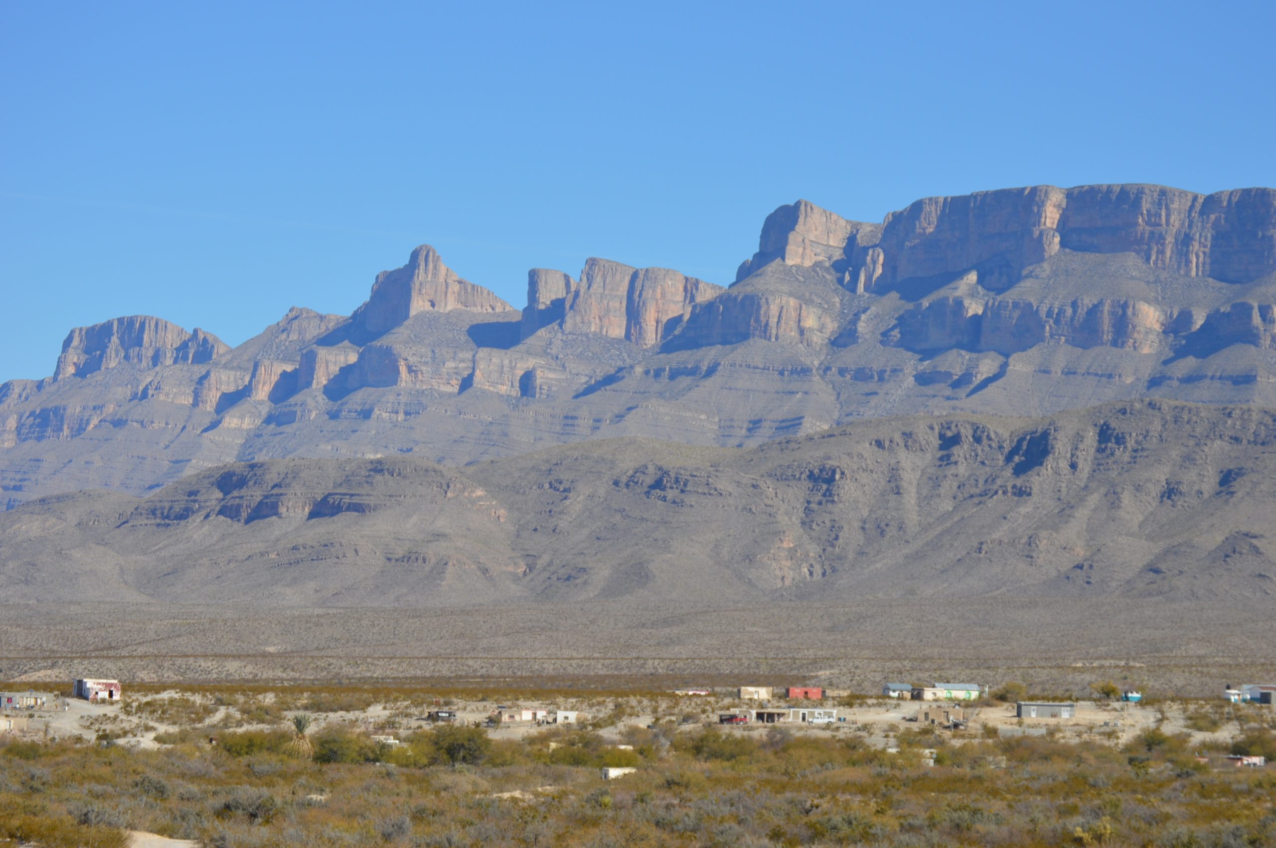 Small Community at the base of a line of mountains, near Boquillas, Mexico.