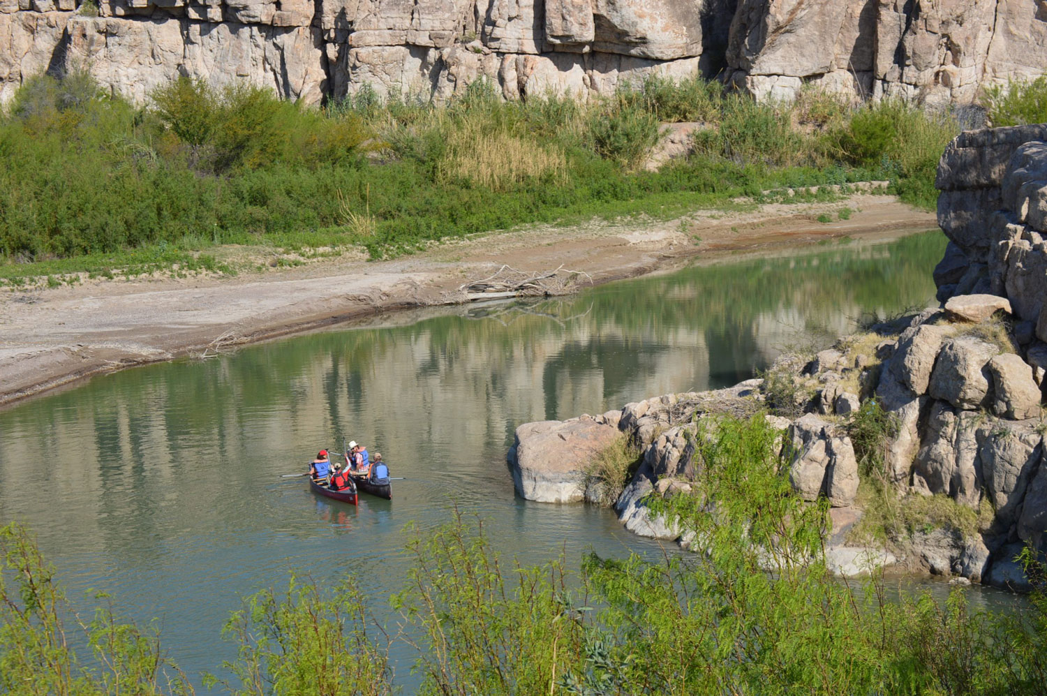 Tourists canoeing the Rio Grande River near Boquillas, Mexico.